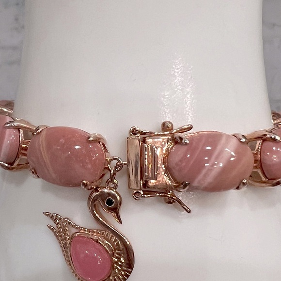 Australian Pink Opal Pink Jade Thai Black Spinel 14K RG Sterling Silver Bracelet - Picture 13 of 16